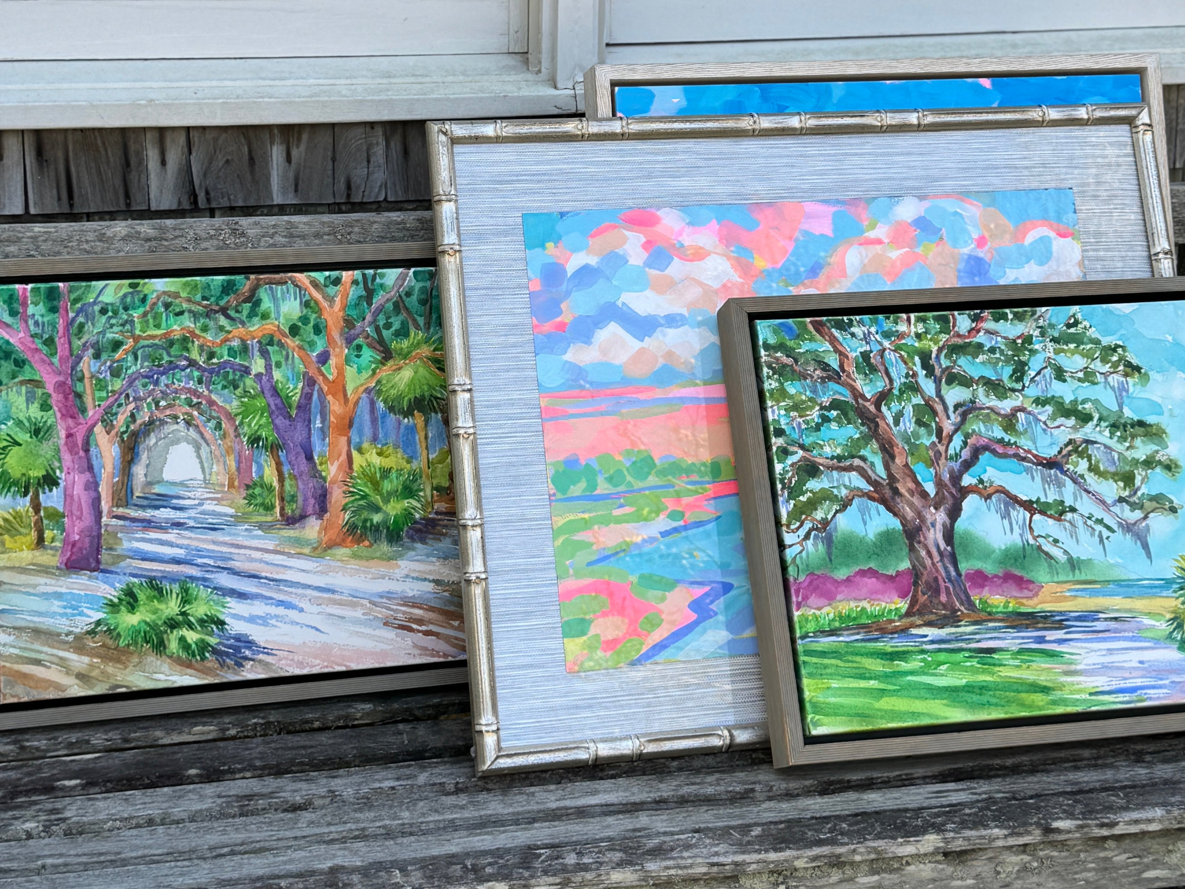 Framed original paintings focused on landscape of the coastal NC and SC areas