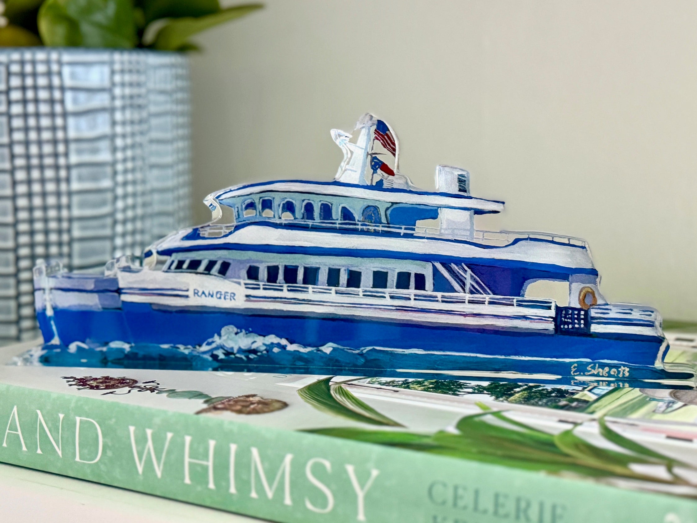 Bald Head Island Ferry Acrylic Block by Elizabeth Sheats