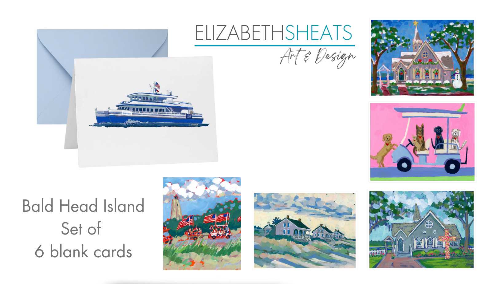 Bald Head Island Note Cards by Elizabeth Sheats