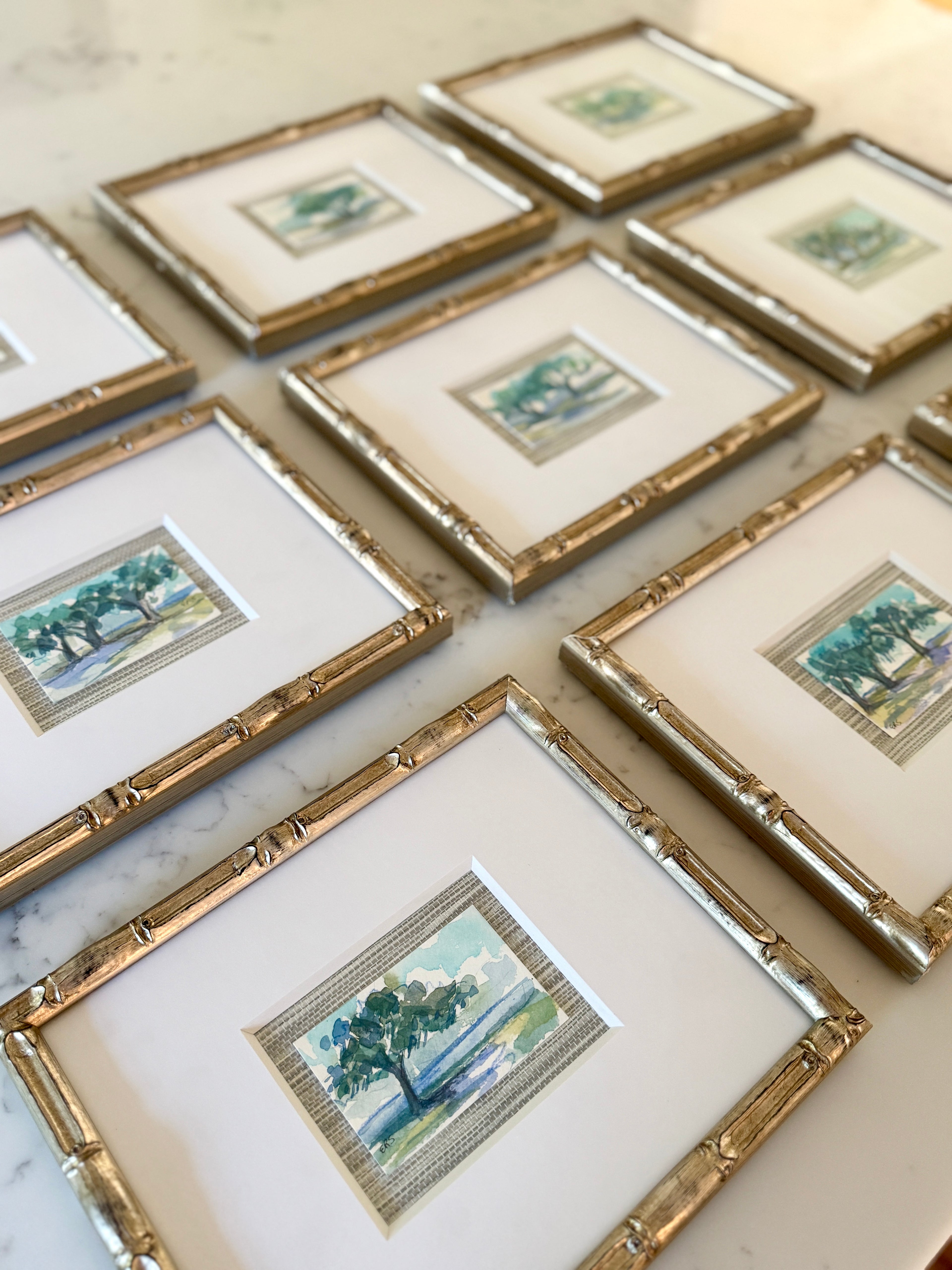 All 9 Tree Study Paintings by Elizabeth Sheats Framed