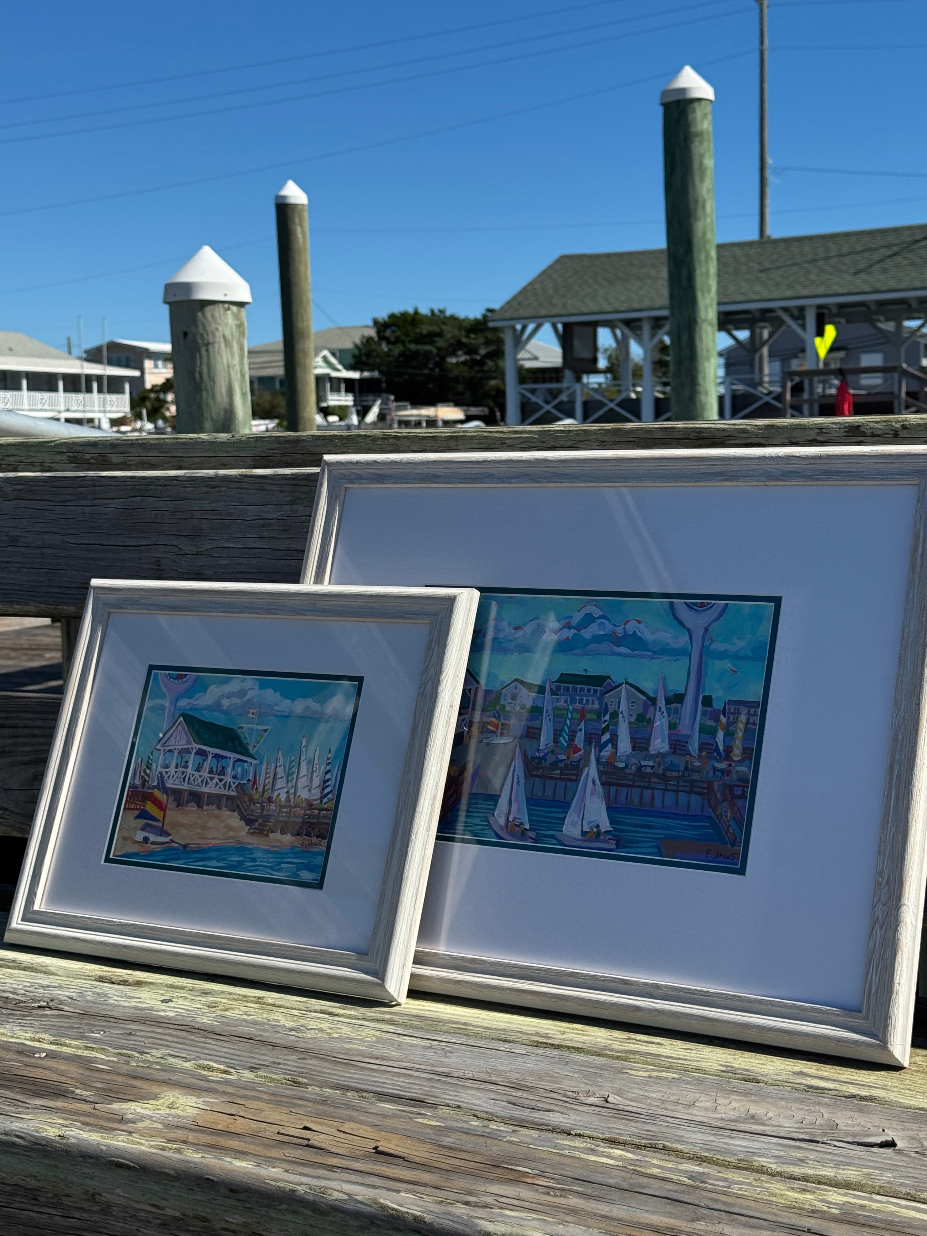 Carolina Yacht Club Original Painting 1 & 2 by Elizabeth Sheats Framed