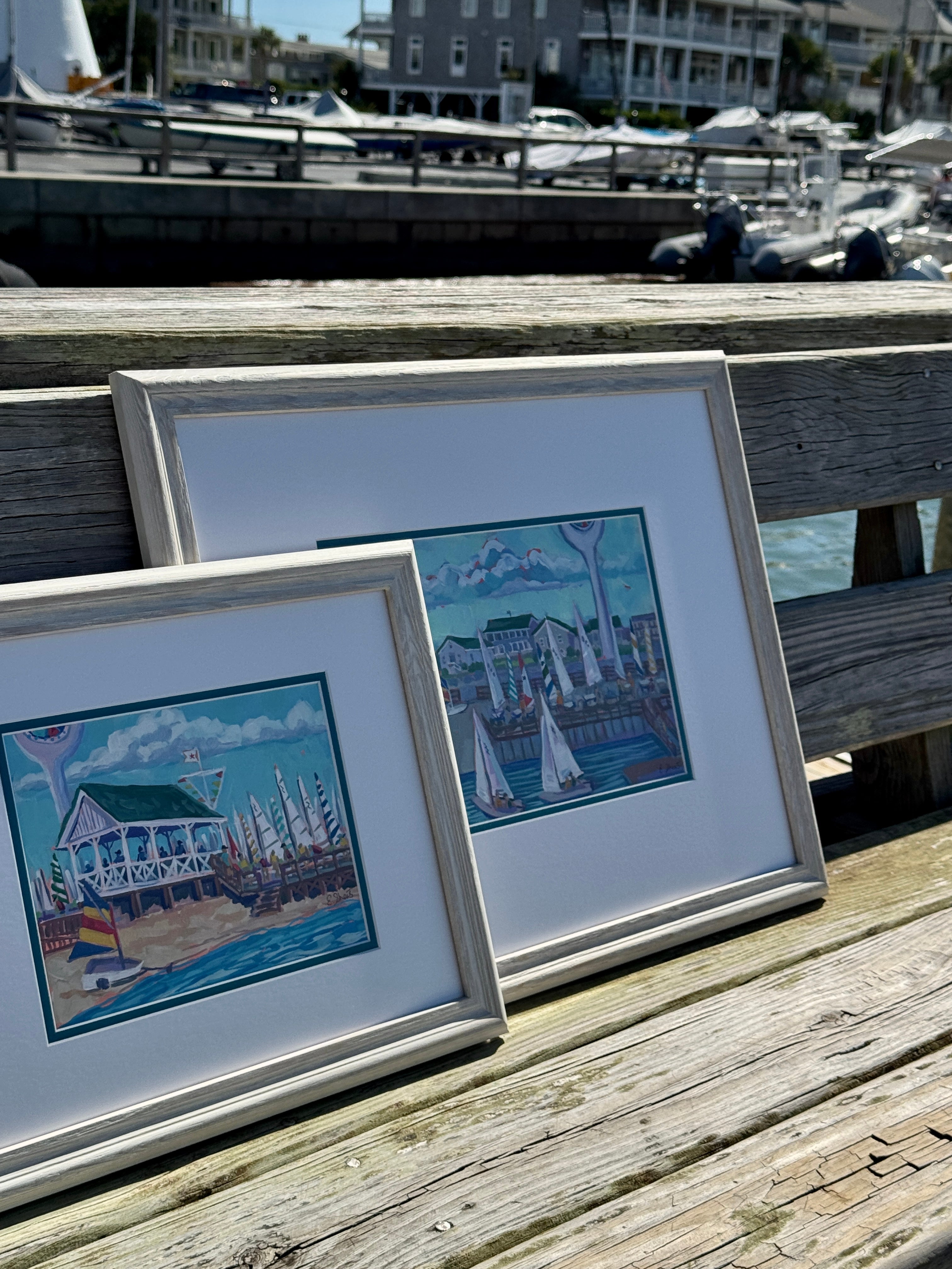 Carolina Yacht Club Original Painting 1 & 2 by Elizabeth Sheats Framed