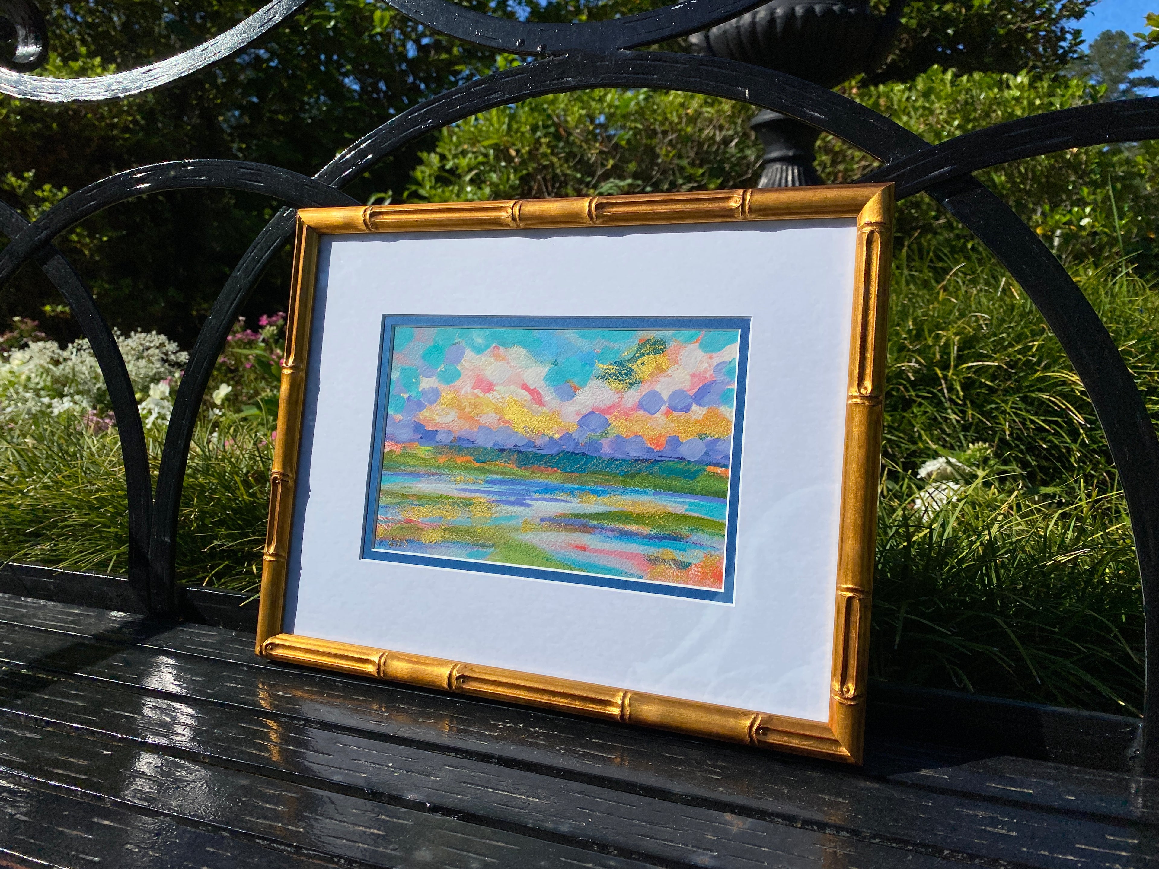 Storm Approaching Original Framed Painting by Elizabeth Sheats, sideways angle