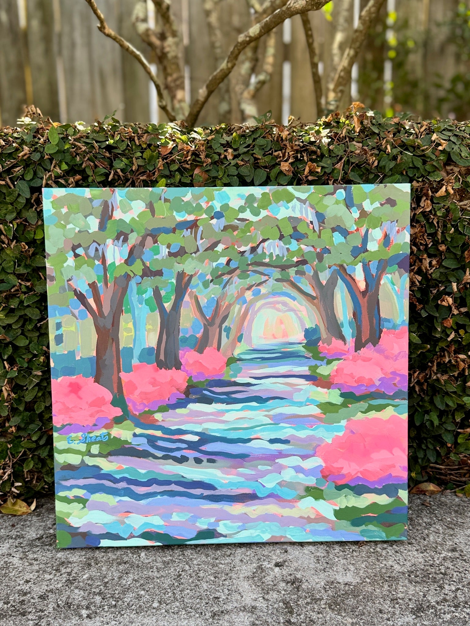 Azaleas Along the Oak Alley - Original - by Elizabeth Sheats