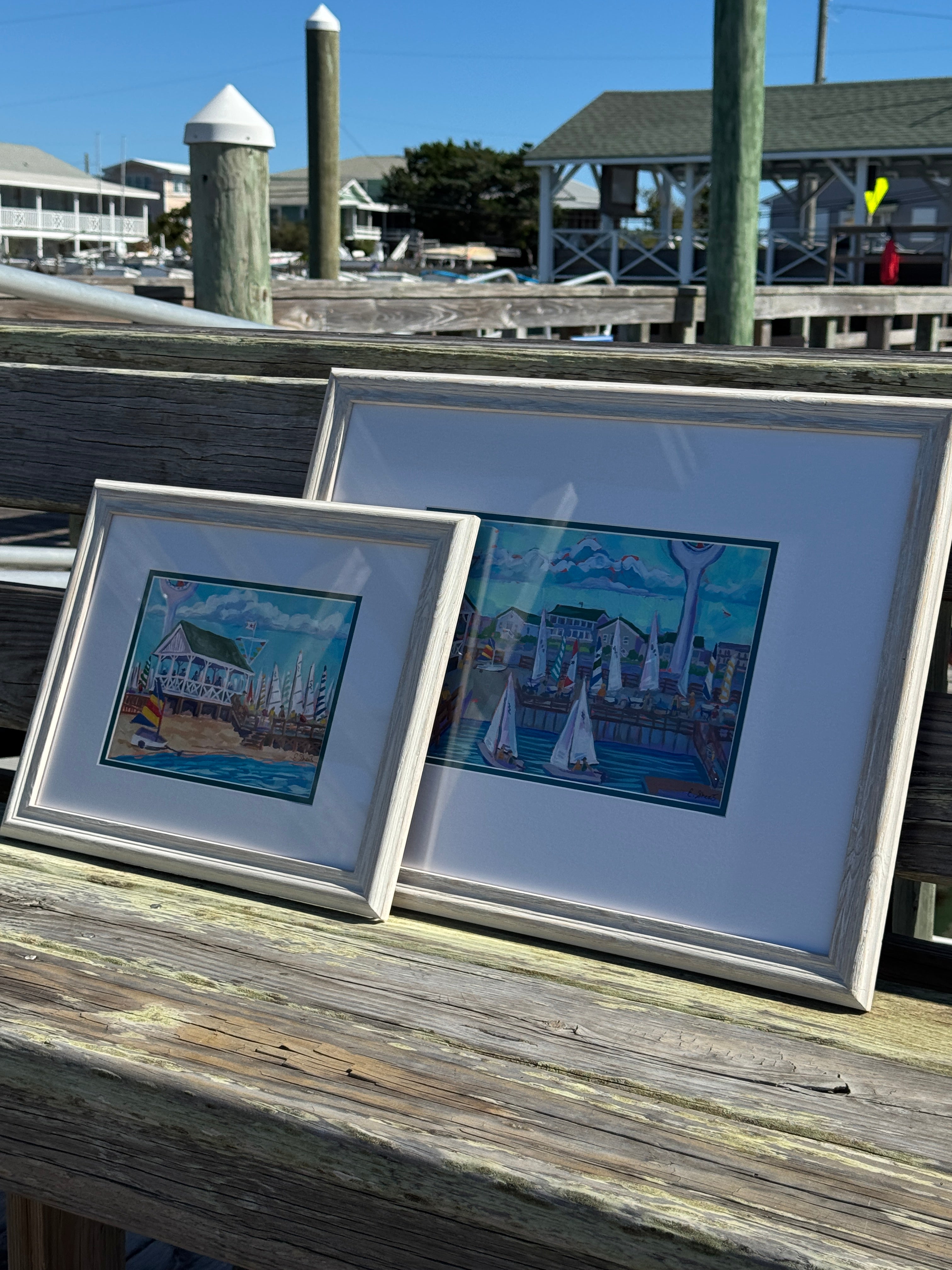 Carolina Yacht Club Original Painting 1 &amp; 2 by Elizabeth Sheats Framed