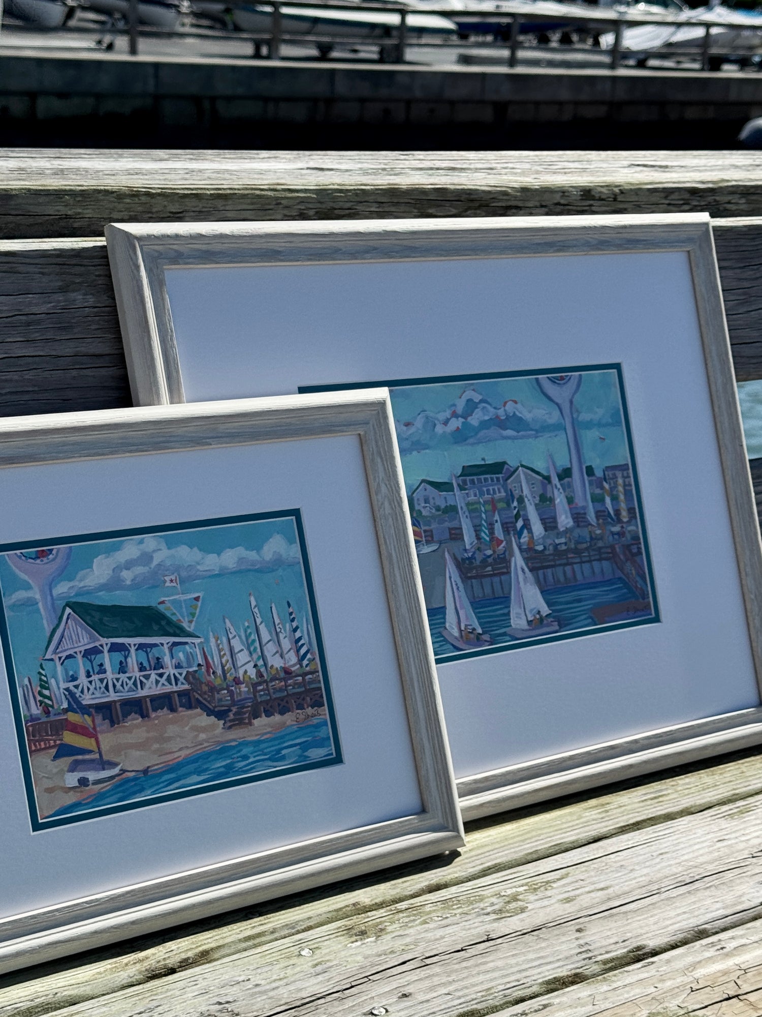 Carolina Yacht Club Original Painting 1 &amp; 2 by Elizabeth Sheats Framed