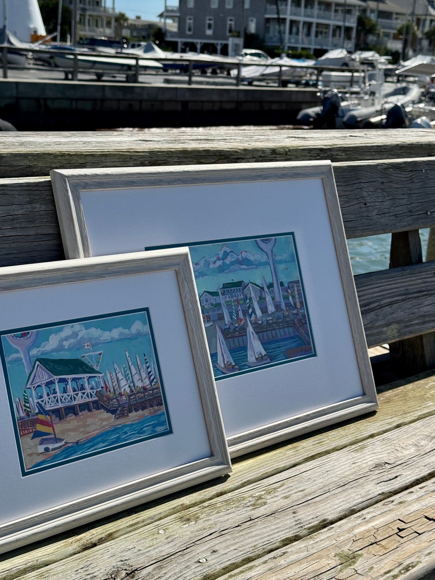Carolina Yacht Club Original Painting 1 &amp; 2 by Elizabeth Sheats Framed