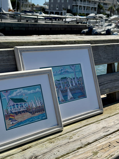 Carolina Yacht Club Original Painting 1 &amp; 2 by Elizabeth Sheats Framed