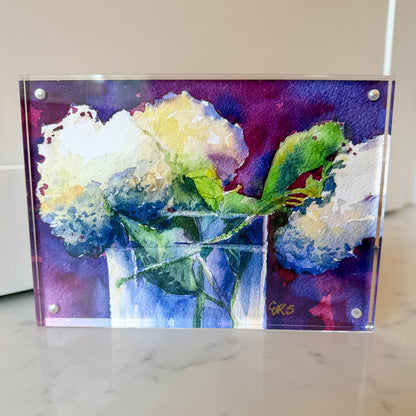 White Hydrangeas Acrylic Framed Art