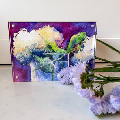 White Hydrangeas Acrylic Framed Art