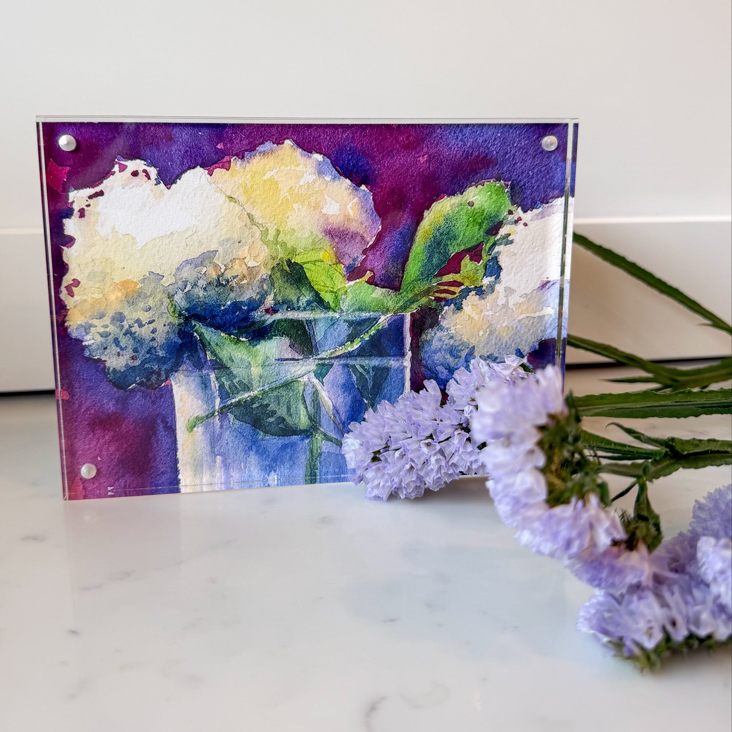 White Hydrangeas Acrylic Framed Art