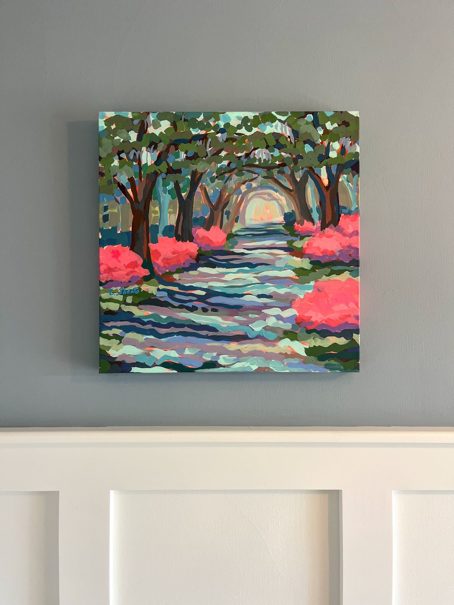 Azaleas Along the Oak Alley - Original - by Elizabeth Sheats