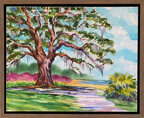 Airlie Oak with Azaleas Original Framed Painting by Elizabeth Sheats
